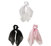 Scarf Scrunchies Bowknot Hair Bands Satin Silk Long Tails Scrunchy Bowknot Hair Bands Elastics Ponytail Holder Donut Hair Ties for Women Girls 3 Packs