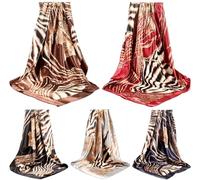 Scarf Shack Women’s Silk Feel Square Hair Neck Scarf Sleeping Headscarf, Striped Leopard Animal Print Fashion Bandana (Pack of 5 (Assorted))