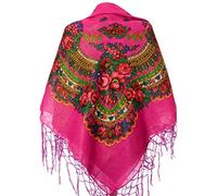 Scarf Wrap Traditional Ukrainian Polish Russian Fringed Floral Neck Head Shawl, Bordo