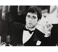 Scarface Bw Hi A4 Unframed Old Classic Vintage Crime Film Cinema Movie Star Black and White Poster Famous Al Pacino Cigarette Picture Bedroom Artwork Print Photo Wall Decoration Reprint
