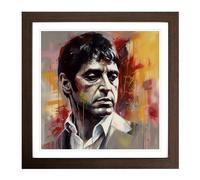 Scarface Gestural Art Framed Print | 18x18 Inch Walnut Framed Wall Art | Ready to Hang | Eclectic Historical Picture | Living Room Bedroom Lounge Office