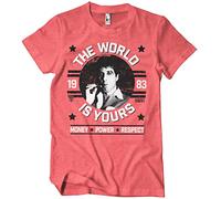 Scarface Officially Licensed The World is Yours Mens T-Shirt (Red-Heather), X-Large