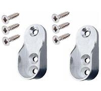 SCARFELL 2 x Oval Wardrobe Rail Ends Supports Rail Brackets 15mm Wide Nickel Plated Silver with Screws