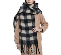 Scarfs under 5 Thermal Scarf Fall Winter Scarf Classic Tassel Plaid Scarf Warm Soft Chunky Large Blanket Wrap Shawl Scarves 1 Pack Warm Scarf For Womens (Black, One Size)