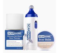 ScarGone Scar Management Set - Cordless Massager, Removal Cream & Silicone Gel Sheet for All Scars Including Surgical, Acne, Burn & Stretch Marks (Pack of 1)