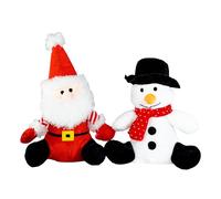Scarlaroo Sitting Santa & Snowman Christmas Buddies 2 Pack - Soft Fur & Squeaky Bellies - Christmas Dog Toy Presents for Small Dogs and Puppies