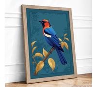 Scarlet Bird on Branch Botanical Framed Wall Art Print A1 (84.1×59.4cm) Oak, Wall Decor for Living Room, Bedroom, Office & Home, Ready to Hang, Art Gift