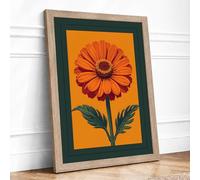 Scarlet Daisy Botanical Framed Wall Art Print A4 (29.7×21cm) Oak, Wall Decor for Living Room, Bedroom, Office & Home, Ready to Hang, Art Gift