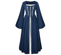 Scarlet Darkness 2 Pcs Renaissance Medieval Costume Dress Women Fairy Dress Peasant Cottagecore Dress with Pockets