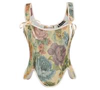 Scarlet Darkness Bustier Tops for Women Renaissance Floral Lace Up Bodyshaper Corset with Zipper, Apricot Bloom Majesty, 6