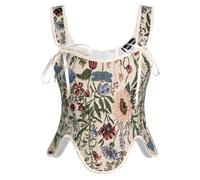 Scarlet Darkness Bustier Tops for Women Renaissance Floral Lace Up Bodyshaper Corset with Zipper, Cream Daisy, 10