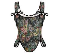 SCARLET DARKNESS Bustier Tops for Women Renaissance Floral Lace Up Bodyshaper Corset with Zipper, Midnight Blossom, 6