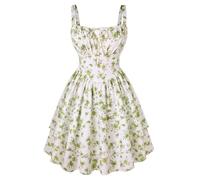 SCARLET DARKNESS Casual A-Line Mini Dresses for Women UK Spaghetti Strap Sleeveless Green Floral Summer Victorian Dress M