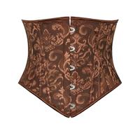 Scarlet Darkness Corset Belt for Women Underbust Satin Waist Training Cincher Corset, Brown Jacquard, 16