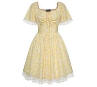 Scarlet Darkness Corset Dress for Women Floral Dresses Cottagecore Dress with Pockets, Yellow Flower, M