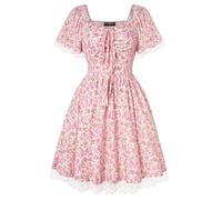 Scarlet Darkness Corset Dress for Women Floral Dresses Cottagecore Dress with Pockets, Yellow Pink Floral, XL