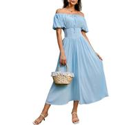 Scarlet Darkness Corset Dress for Women Puff Sleeve Off Shoulder Cottagecore Boho Renaissance Dress with Pockets, Light Blue, XL