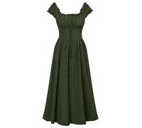 SCARLET DARKNESS Corset Dress for Women Renaissance Cottagecore Dress with Pockets Sleeveless Midi Summer Dresses, Army Green, L