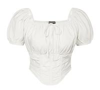 Scarlet Darkness Corset Top for Women Summer Square Neck Puff Sleeve Victorian Blouse, White, XX-Large