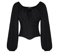 Scarlet Darkness Corset Tops for Women Elastic Neck Renaissance Shirt Peasant Blouse, Black, XL