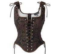 SCARLET DARKNESS Corset Tops for Women Lace Up Renaissance Pirate Costume | Vintage Jacquard | Overbust | Steel Boned | Side Adjustable | Back Zipper | Gothic | Medieval | Halloween | Party | Cosplay