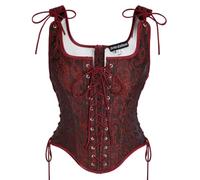 SCARLET DARKNESS Corset Tops for Women Lace Up Renaissance Pirate Costume | Vintage Jacquard | Overbust | Steel Boned | Side Adjustable | Back Zipper | Gothic | Medieval | Halloween | Party | Cosplay