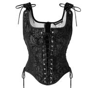 SCARLET DARKNESS Corset Tops for Women Lace Up Renaissance Pirate Costume | Vintage Jacquard | Overbust | Steel Boned | Side Adjustable | Back Zipper | Gothic | Medieval | Halloween | Party | Cosplay