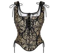 SCARLET DARKNESS Corset Tops for Women Lace Up Renaissance Pirate Costume | Vintage Jacquard | Overbust | Steel Boned | Side Adjustable | Back Zipper | Gothic | Medieval | Halloween | Party | Cosplay