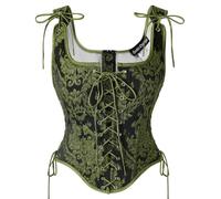 SCARLET DARKNESS Corset Tops for Women Lace Up Renaissance Pirate Costume | Vintage Jacquard | Overbust | Steel Boned | Side Adjustable | Back Zipper | Gothic | Medieval | Halloween | Party | Cosplay