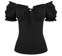 Scarlet Darkness Corset Tops for Women Peasant Blouse Off the Shoulder, Black, L