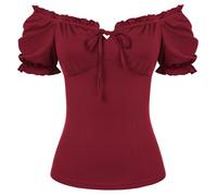 Scarlet Darkness Corset Tops for Women Peasant Blouse Off the Shoulder, Wine Red, S