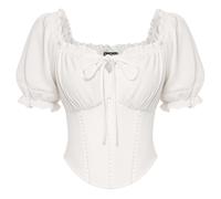 Scarlet Darkness Corset Tops for Women Renaissance Blouse Off Shoulder Puff Sleeves Top, White, S