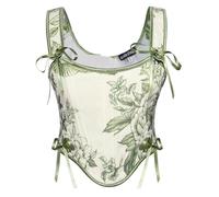 Scarlet Darkness Corset Tops for Women Renaissance Lace Up Floral Bustier Tops Size 6-16, Elegant Green, 6