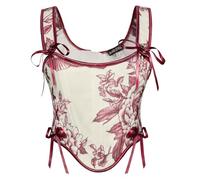 Scarlet Darkness Corset Tops for Women Renaissance Lace Up Floral Bustier Tops Size 6-16, Whimsical Red, 8