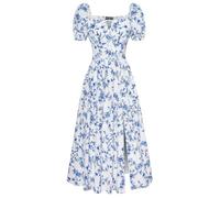 Scarlet Darkness Cottagecore Women's Split Long Dress Milky Girl Corset Dresses, White, Deep Blue Floral, XXL