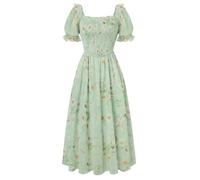 Scarlet Darkness Floral Dress for Women Summer Puff Sleeve Square Neck A Line Flowy Wedding Guest Tea Party Dresses, Mint Green, S