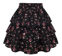 Scarlet Darkness Floral Mini Skirt Summer Skorts for Women with Pockets, Black, XXL
