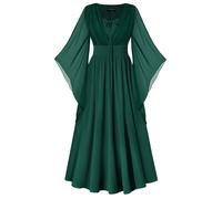 SCARLET DARKNESS Gothic Dresses for Women UK 3/4 Bell Sleeves Slit Front A Line Steampunk Folklore Dress Dark Green XL