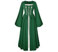 SCARLET DARKNESS Gothic Dresses for Women UK Bell Sleeves A Line Costume Steampunk Folklore Corset Dress Dark Green XL