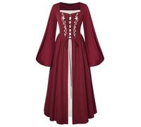 SCARLET DARKNESS Gothic Dresses for Women UK Bell SleevesA Line Costume Steampunk Folklore Corset Dress Wine XL