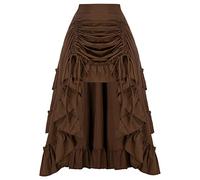 Scarlet Darkness Gothic Skirt for Women Steampunk Victorian Tour Skirt Short Front Long Back Skirt, Brown with ruffles, L