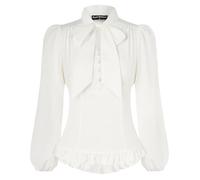 SCARLET DARKNESS Ladies Cottagecore Blouse Smocked Solid Color Country Shirt with Tie White XL