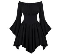 SCARLET DARKNESS Ladies Gothic Dress Off Shoulder Black Medieval Dresses Long Sleeve Mini Cosplay Dresses for Women UK Halloween L