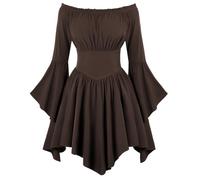 SCARLET DARKNESS Ladies Gothic Dress Off Shoulder Brown Medieval Dresses Long Sleeve Mini Cosplay Dresses for Women UK Halloween XL