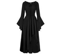 SCARLET DARKNESS Ladies Gothic Maxi Dress Off Shoulder Black Medieval Dresses Long Sleeve Cosplay Dresses for Women UK Halloween L