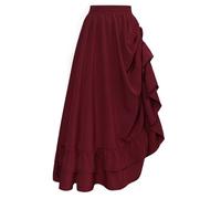 SCARLET DARKNESS Ladies Gothic Maxi Skirt for Christmas Elastic Waist Tiered Skirts Medieval Renaissance Skirt Plus Size XXL Wine Red
