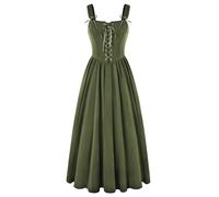 SCARLET DARKNESS Ladies Medieval Corset Dresses for Women UK A-Line Spaghetti Strap Flowy Renaissance Dress Olive Green M