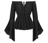 SCARLET DARKNESS Ladies Medieval Tops for Women UK Elastic Off The Shoulder Steampunk Black Top Peplum Blouse L