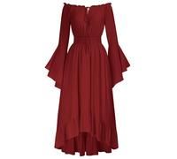 SCARLET DARKNESS Ladies Off The Shoulder Maxi Dress Bell Sleeve Renaissance Dresses for Women UK Medieval Costume Wine Red M