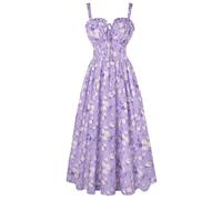 SCARLET DARKNESS Ladies Purple White Floral Dresses Sweetheart Neckline Ruched Cottagecore Fairy Dress for Summer Plus Size Dress XXL
